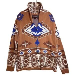Rock & Roll Cowboy Cardigan Shawl Sweater Mens Sz L Aztec Southwestern Rodeo EUC